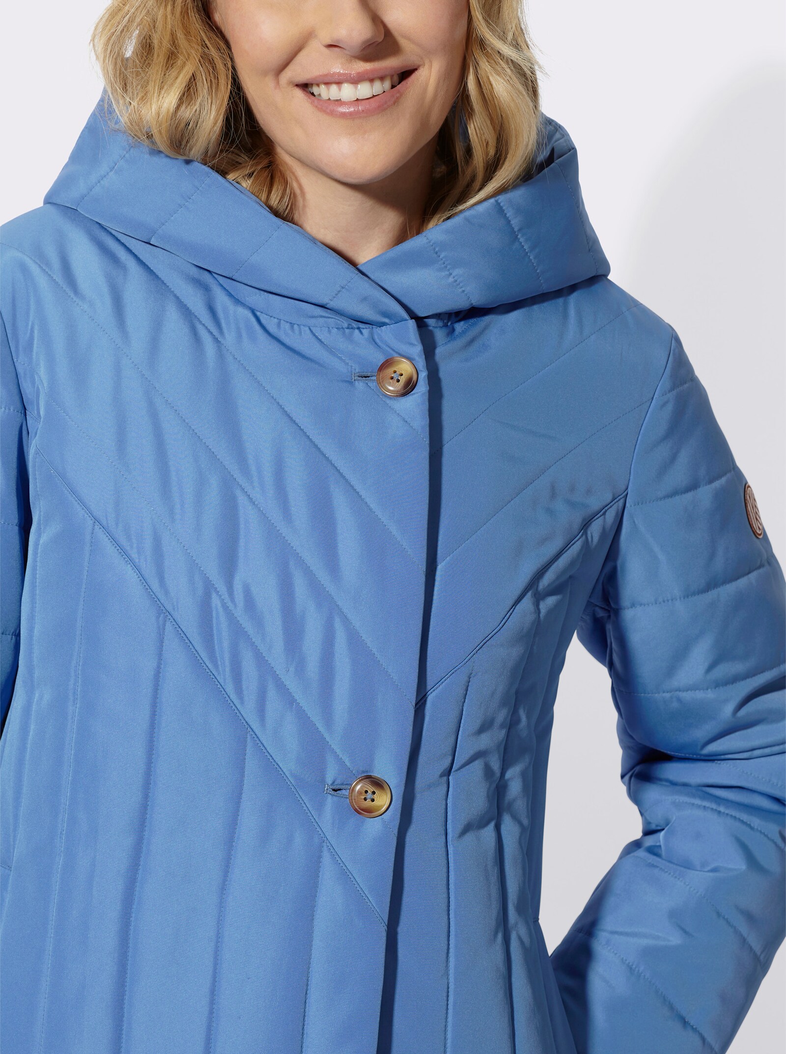 Steppjacke mit Kapuzenkragen - mittelblau