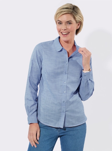 Langarmbluse mit Karo-Muster - mittelblau-ecru-kariert