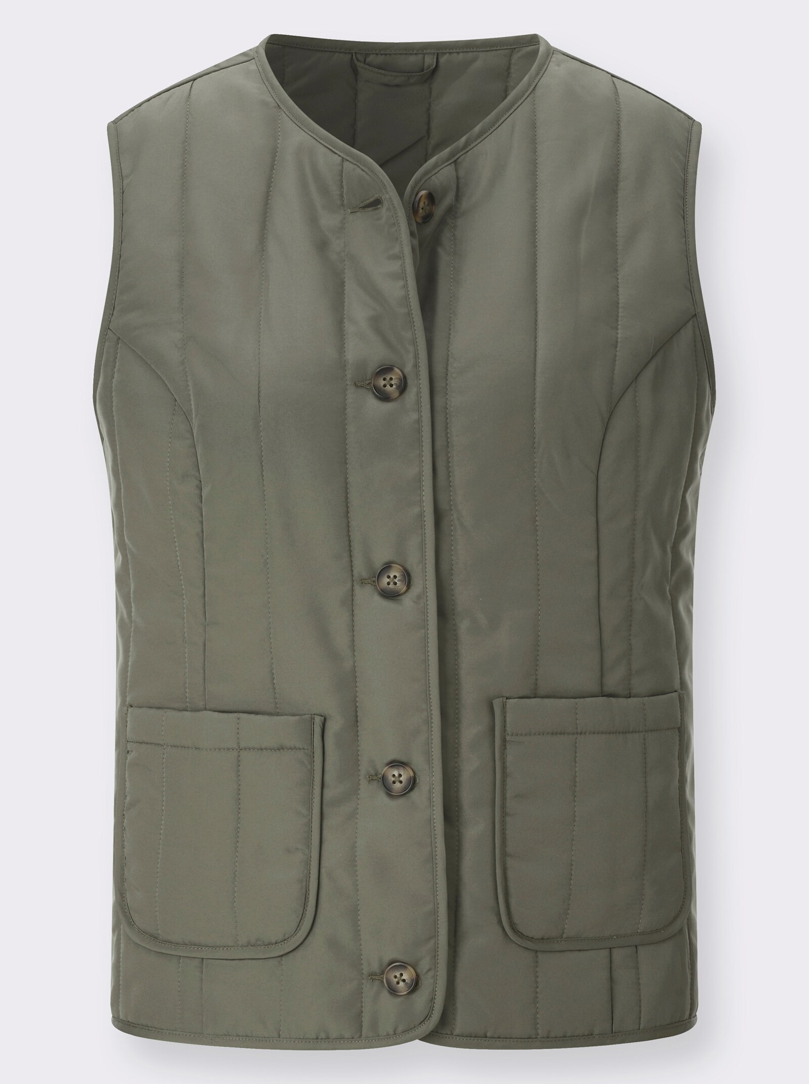 Steppweste mit Rundhals-Ausschnitt - khaki