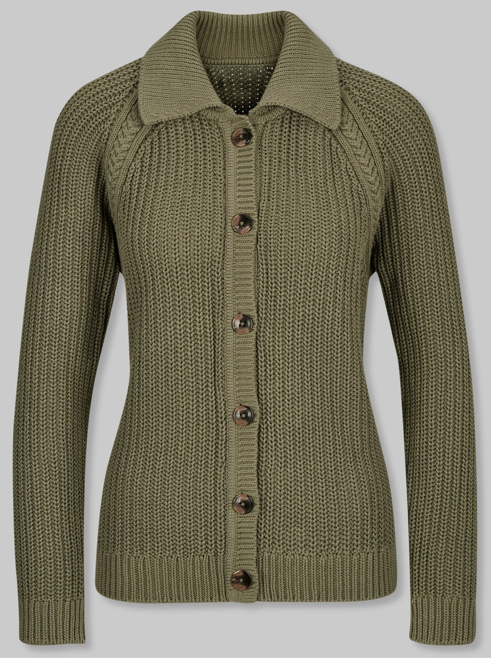 heine Strickjacke mit Polokragen - khaki