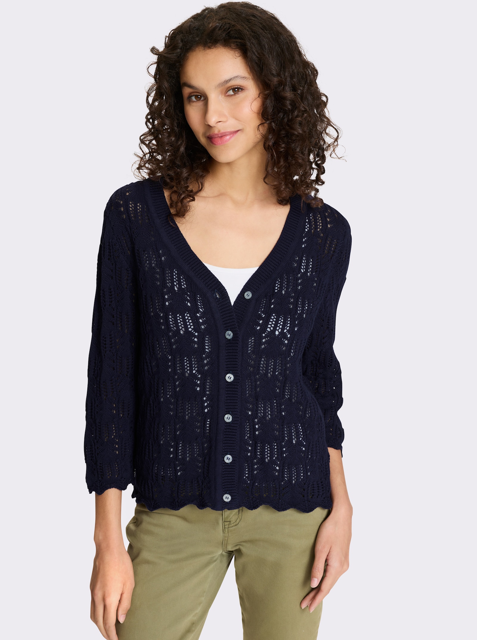 heine Ajourstrickjacke mit 3/4-Arm - marine