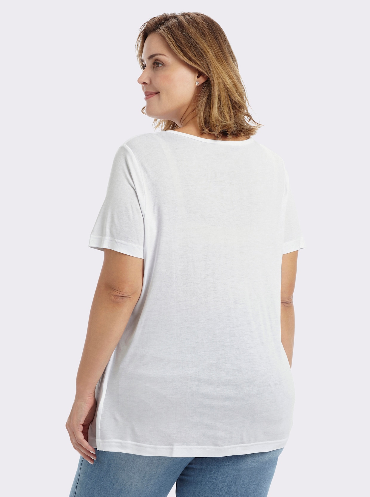 Kurzarmshirt mit Ziersteinchen, reine Viskose - weiß