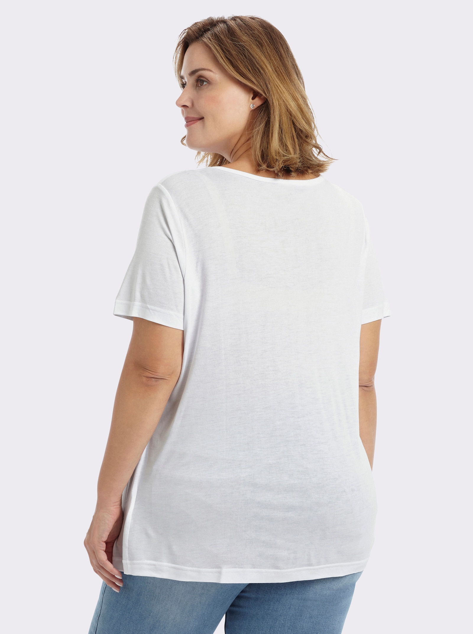 Kurzarmshirt mit Ziersteinchen, reine Viskose - weiß