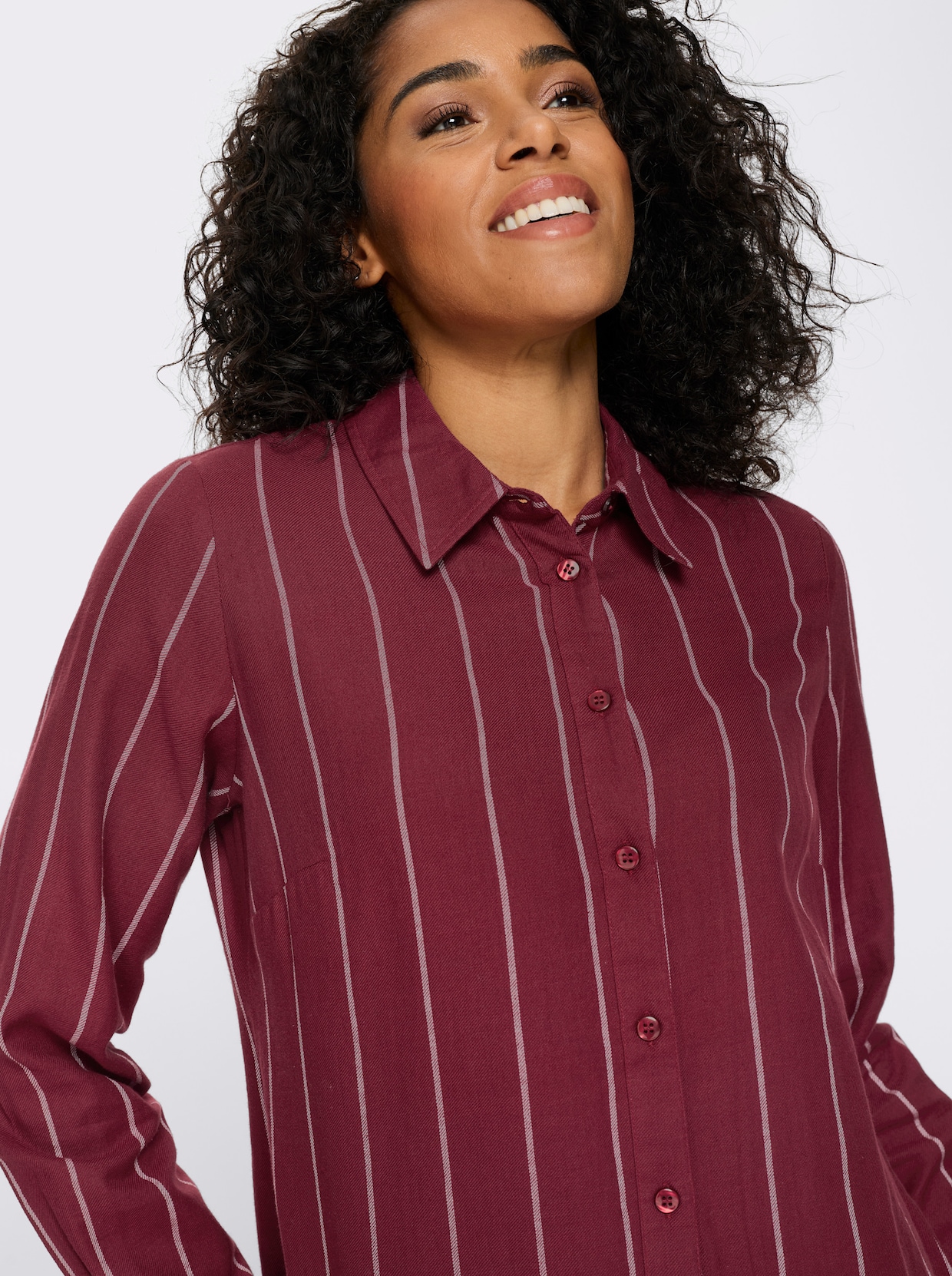 Longbluse im Streifen-Dessin - dunkelrot-ecru-gestreift