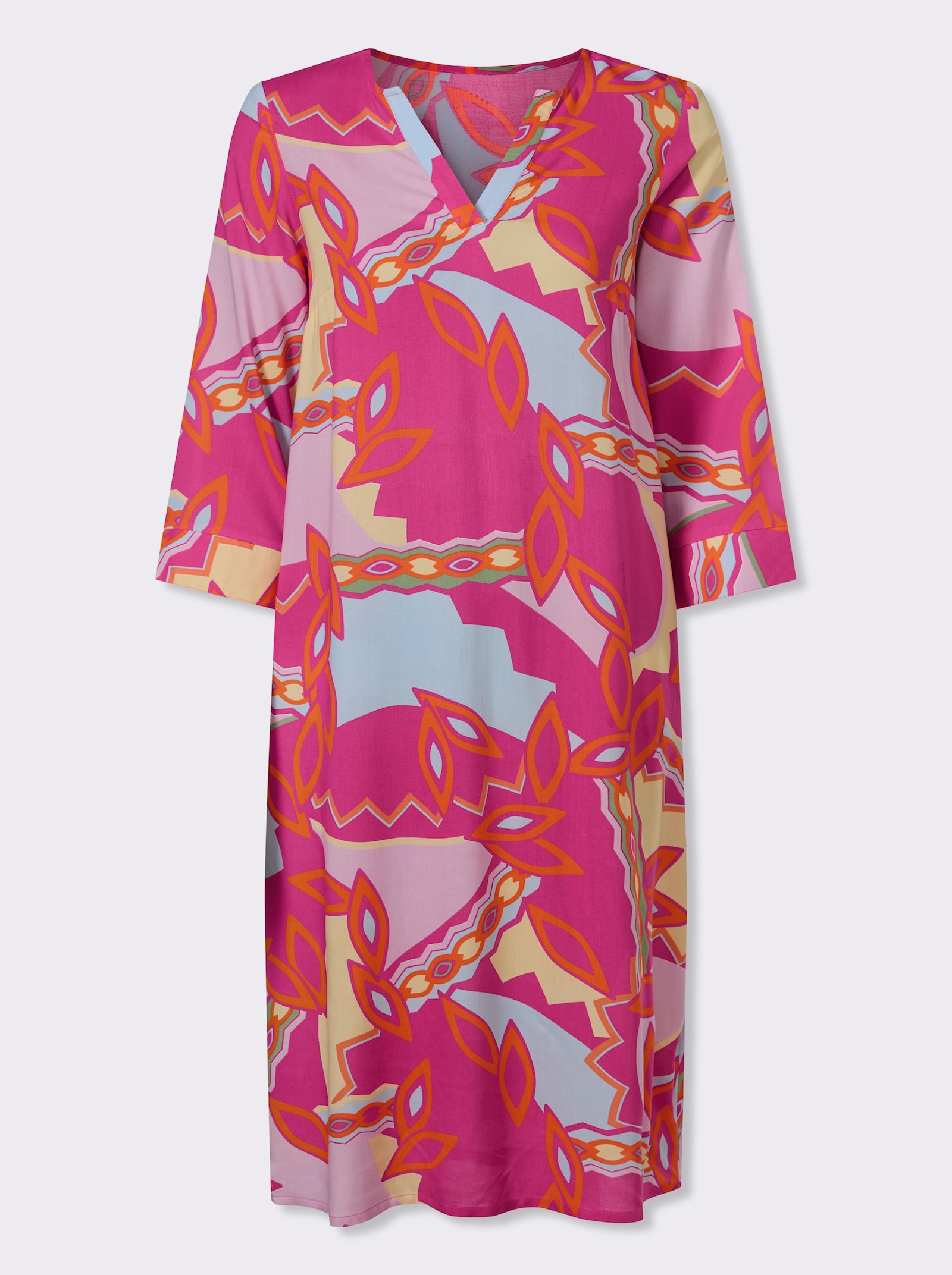 Druckkleid mit 3/4-Ärmel - fuchsia-zitrone-bedruckt