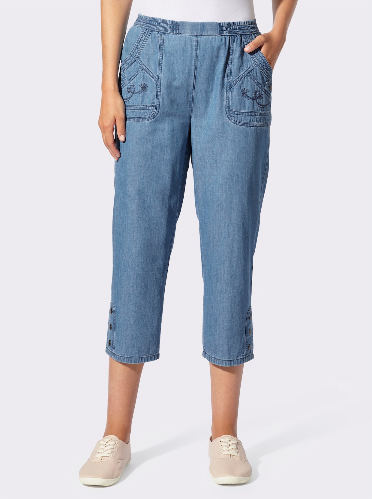 3/4-Jeans - blue-bleached + blue-stone-washed