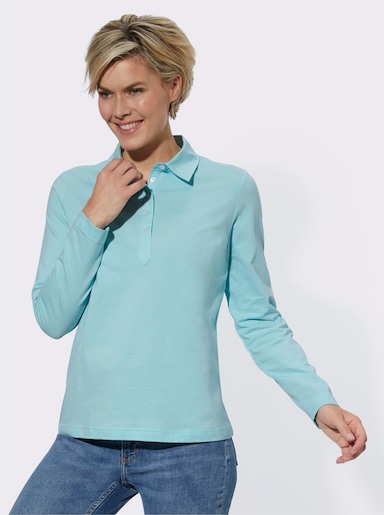 Langarm-Poloshirt in reiner Baumwoll-Qualität - türkis