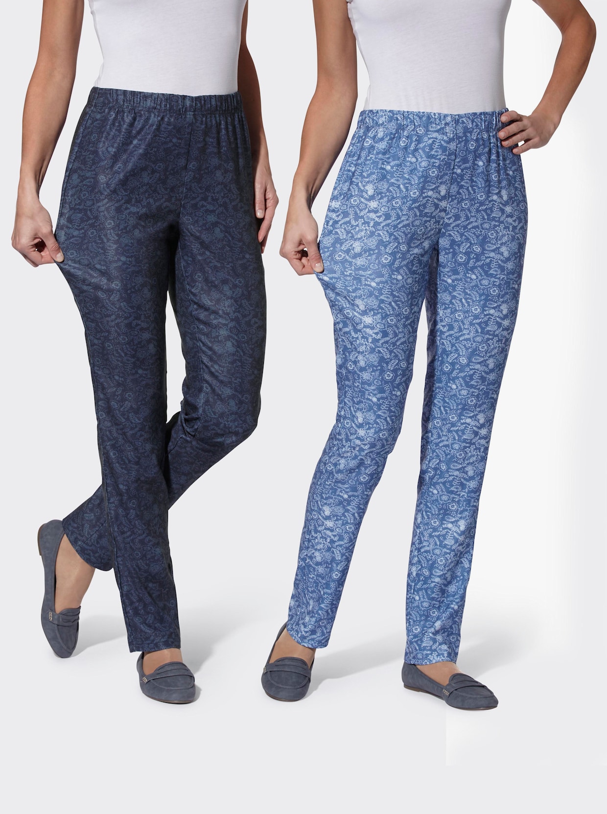 Bedrukte broek - marine + jeansblauw bedrukt