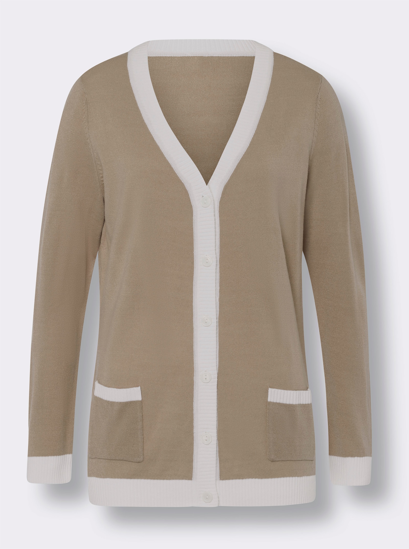 Strickjacke mit einfarbigen Ripp-Abschlüssen - beige