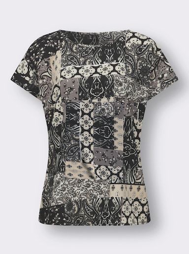 Comfortabele blouse - zwart/zand geprint