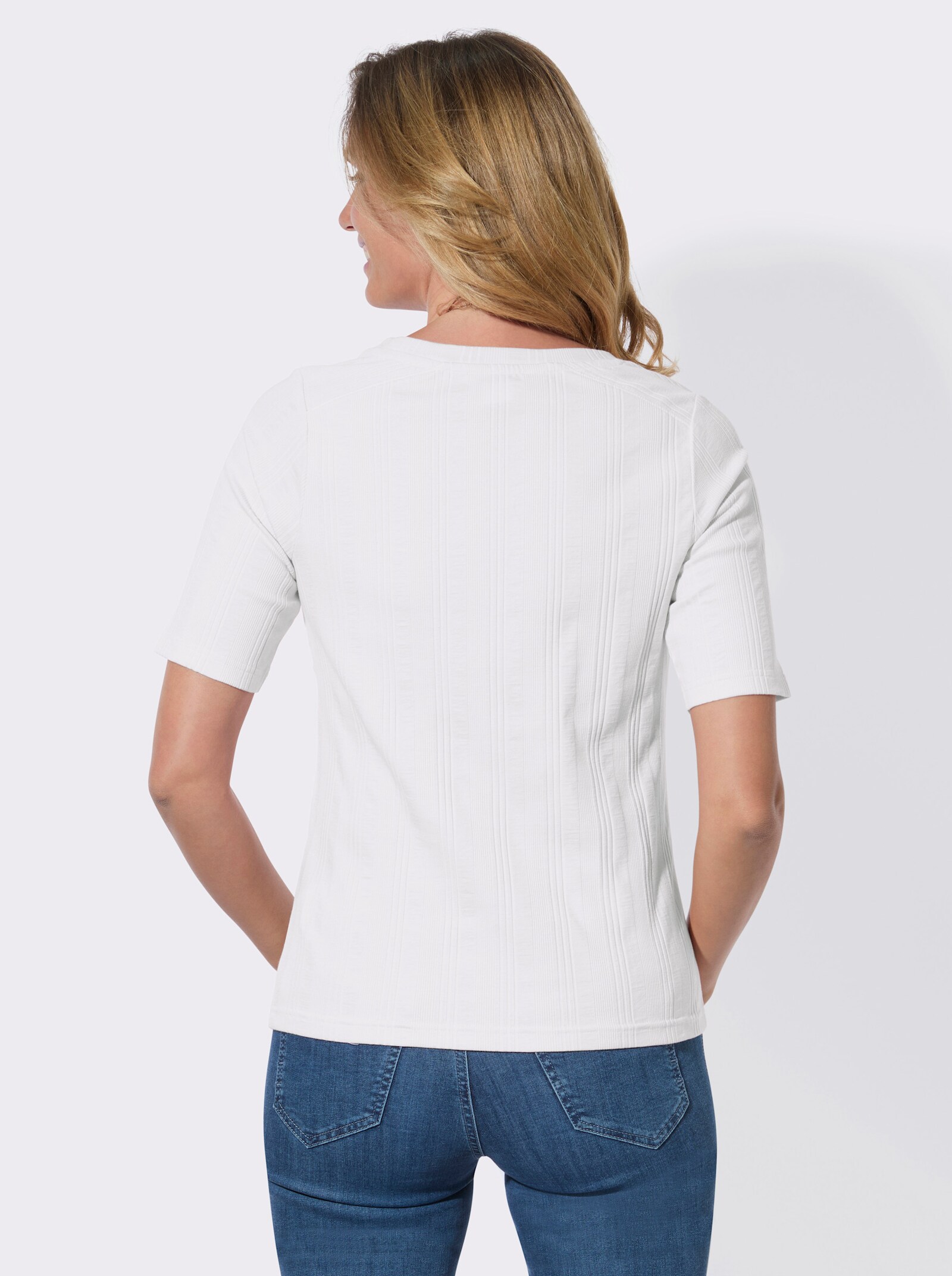 Kurzarmshirt in Rippen-Jersey-Qualität - ecru