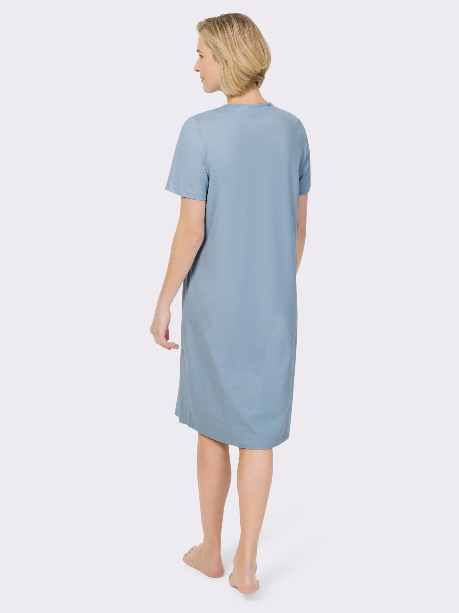 Ascafa Nachthemden im Doppelpack, floraler Print - hellblau + hellblau-bedruckt