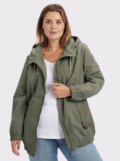 Freizeitjacke mit Lederimitat-Paspeln - khaki