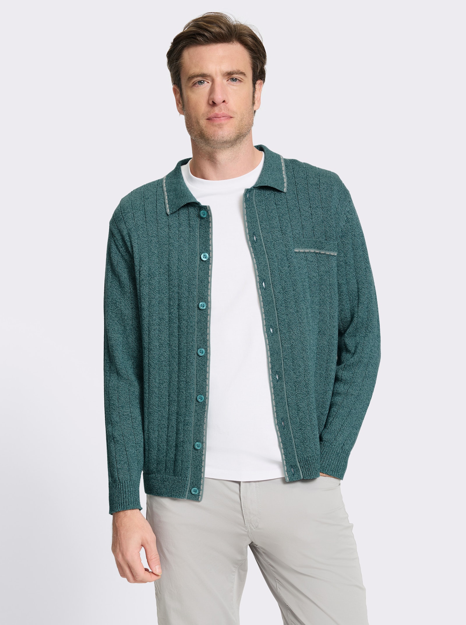 Marco Donati Strickjacke mit Ripp-Muster, 50% Baumwolle - petrol-meliert