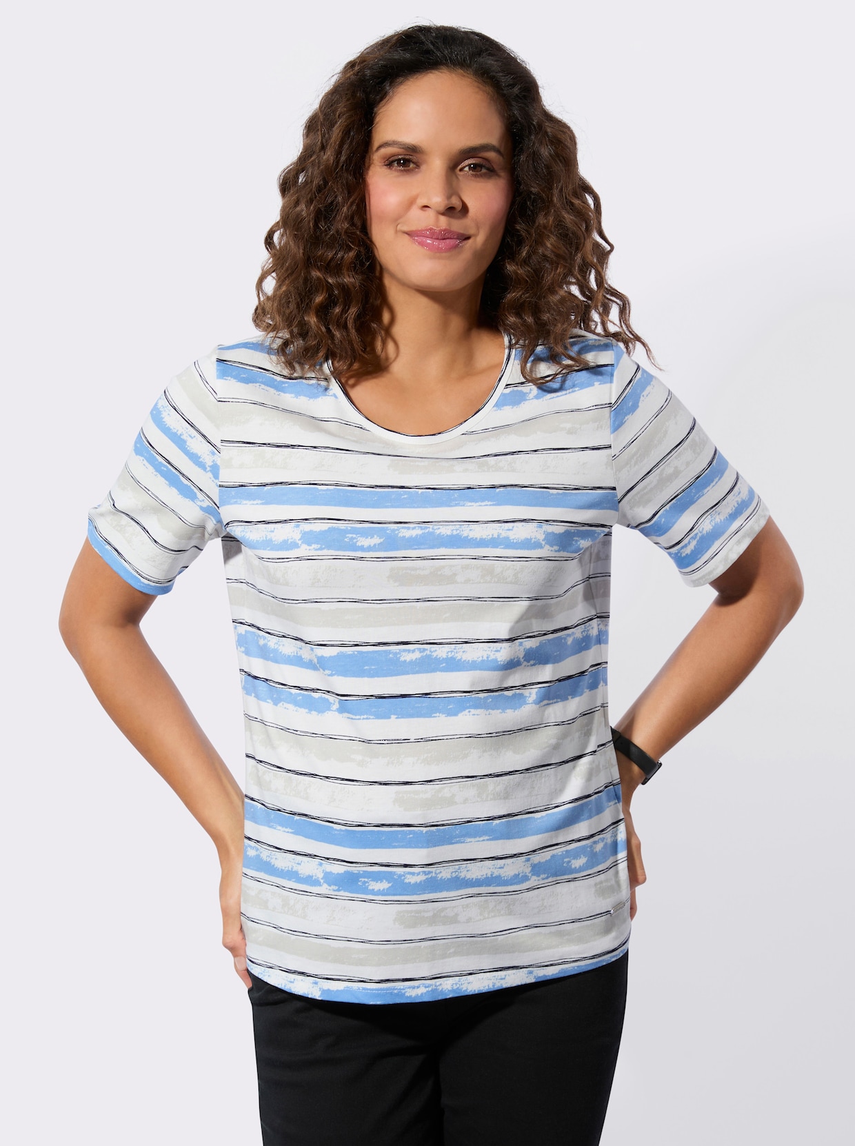 Ringelshirt - himmelblau-ecru-geringelt