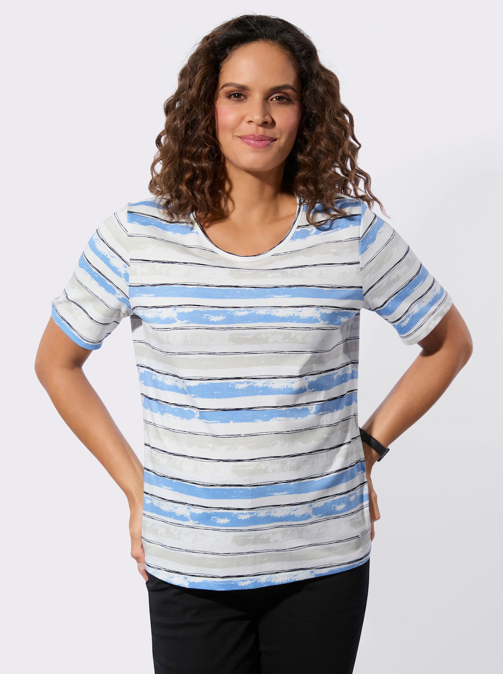 Gestreept shirt van puur katoen - hemelsblauw/ecru gestreept