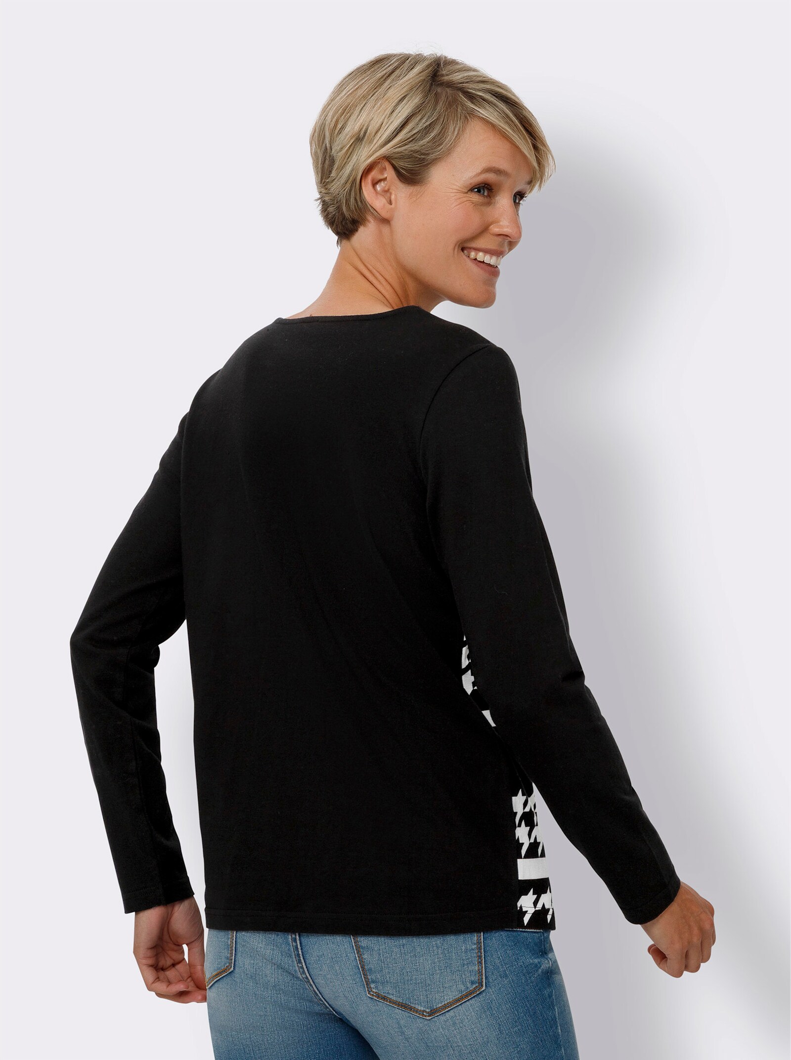 2-in-1-shirt met lange mouwen - zwart/wit geprint