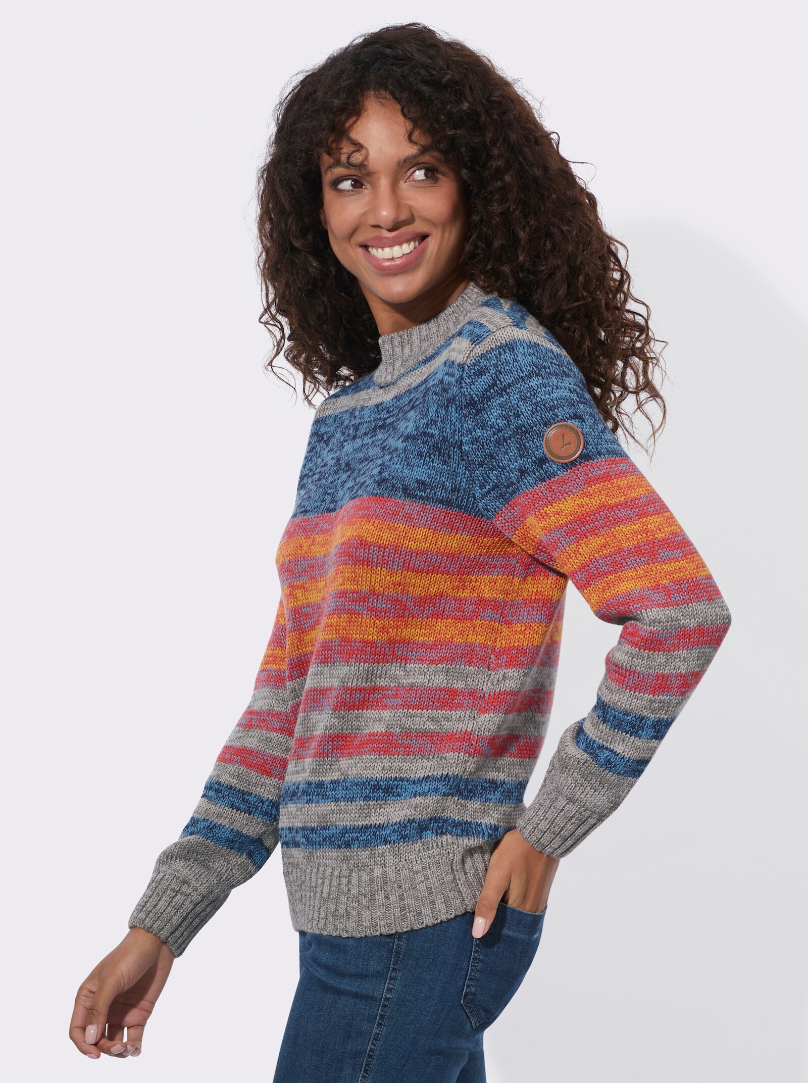 Langarm-Pullover mit Ringeln und Blockstreifen - marine-terra-geringelt