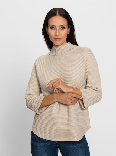 heine Stehkragenpullover mit Rippenstrick - beige-meliert