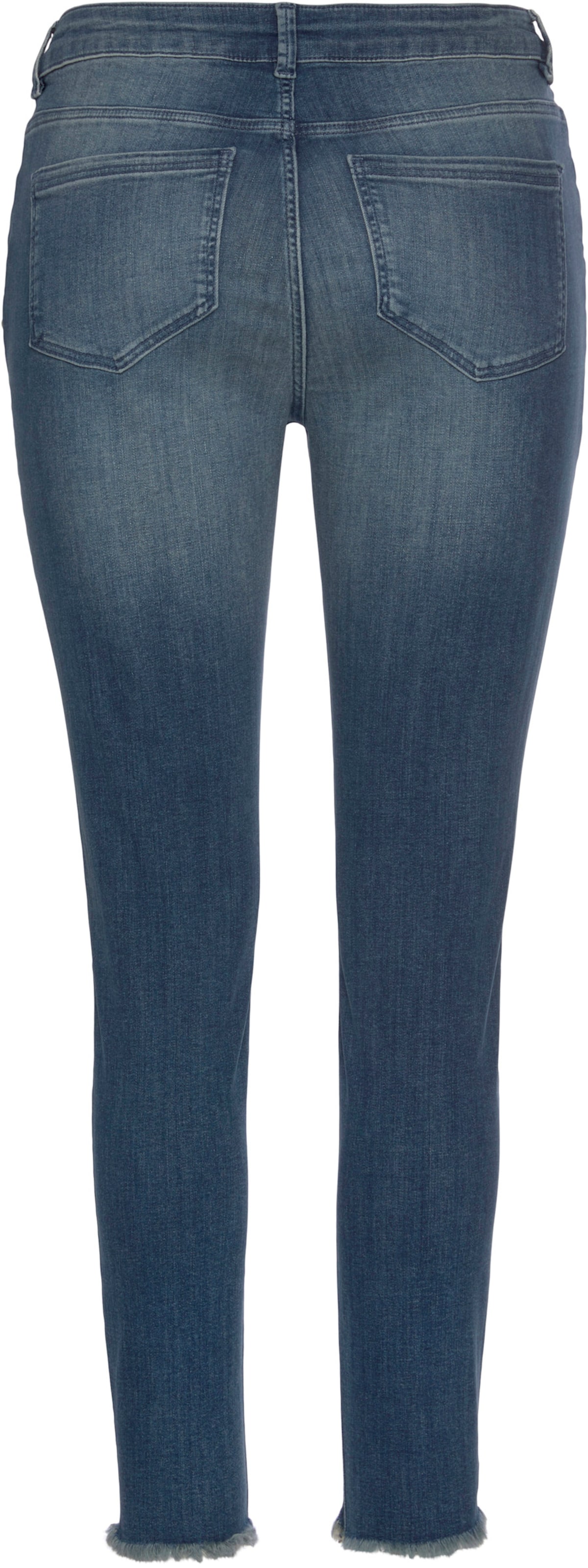 vor und günstig Kaufen-Destroyed-Jeans in blue-washed von LASCANA. Destroyed-Jeans in blue-washed von LASCANA <![CDATA[Jeans von LASCANA mit Destroyed-Effekten und Zierperlen an den Taschen vorn. Slim-fit-Form im 5-Pocket-Style. Innenbeinlänge ca. 70 cm. Stretch-Denim-Qualitä