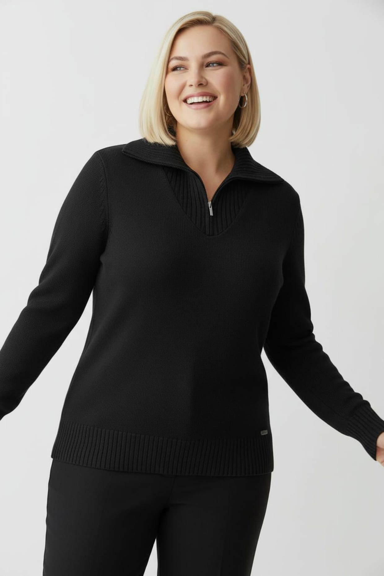 Troyer mit breiten Rippabschlüssen - schwarz