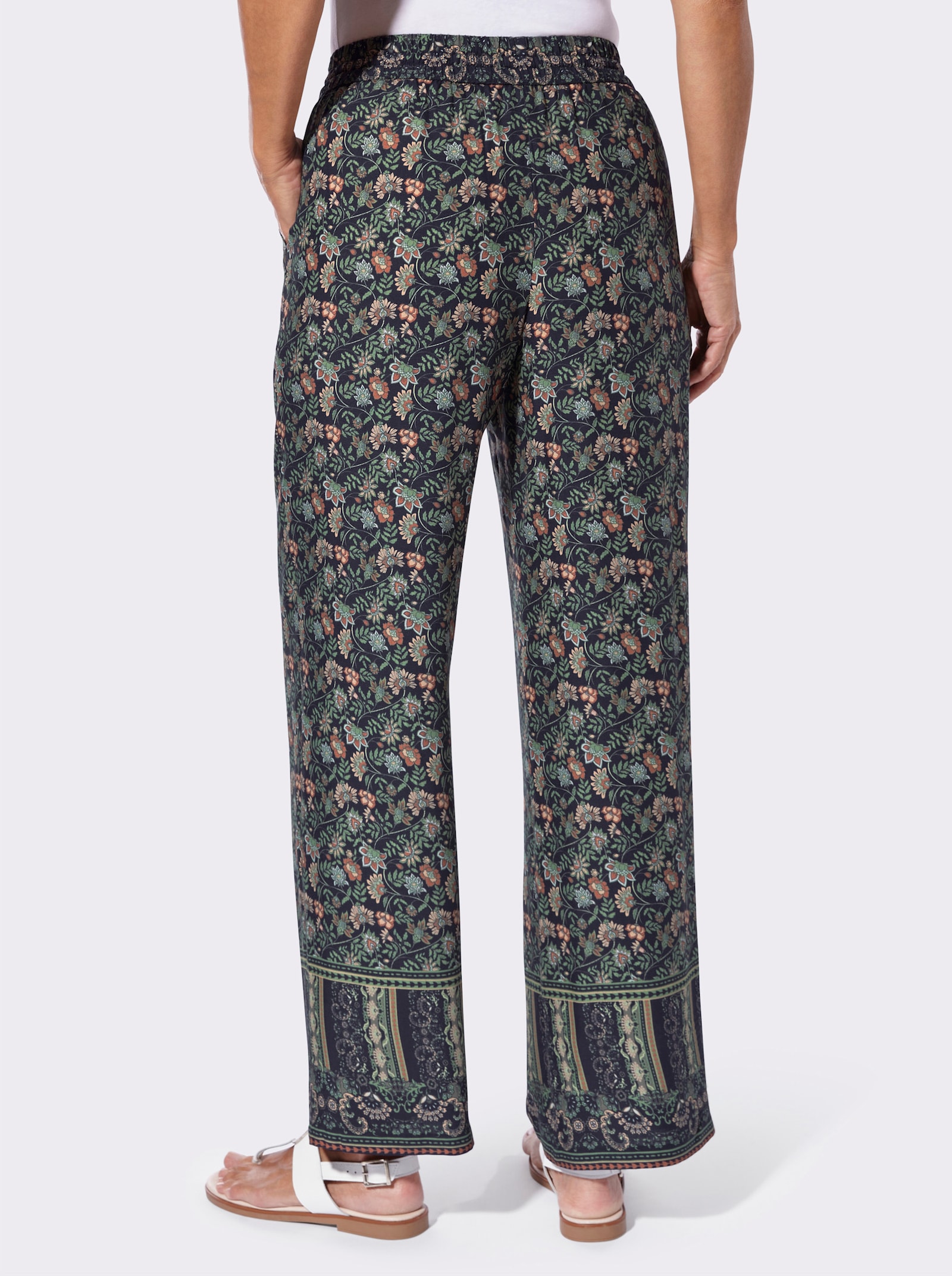 Schlupfhose in gewebter Qualität - marine-eucalyptus-bedruckt