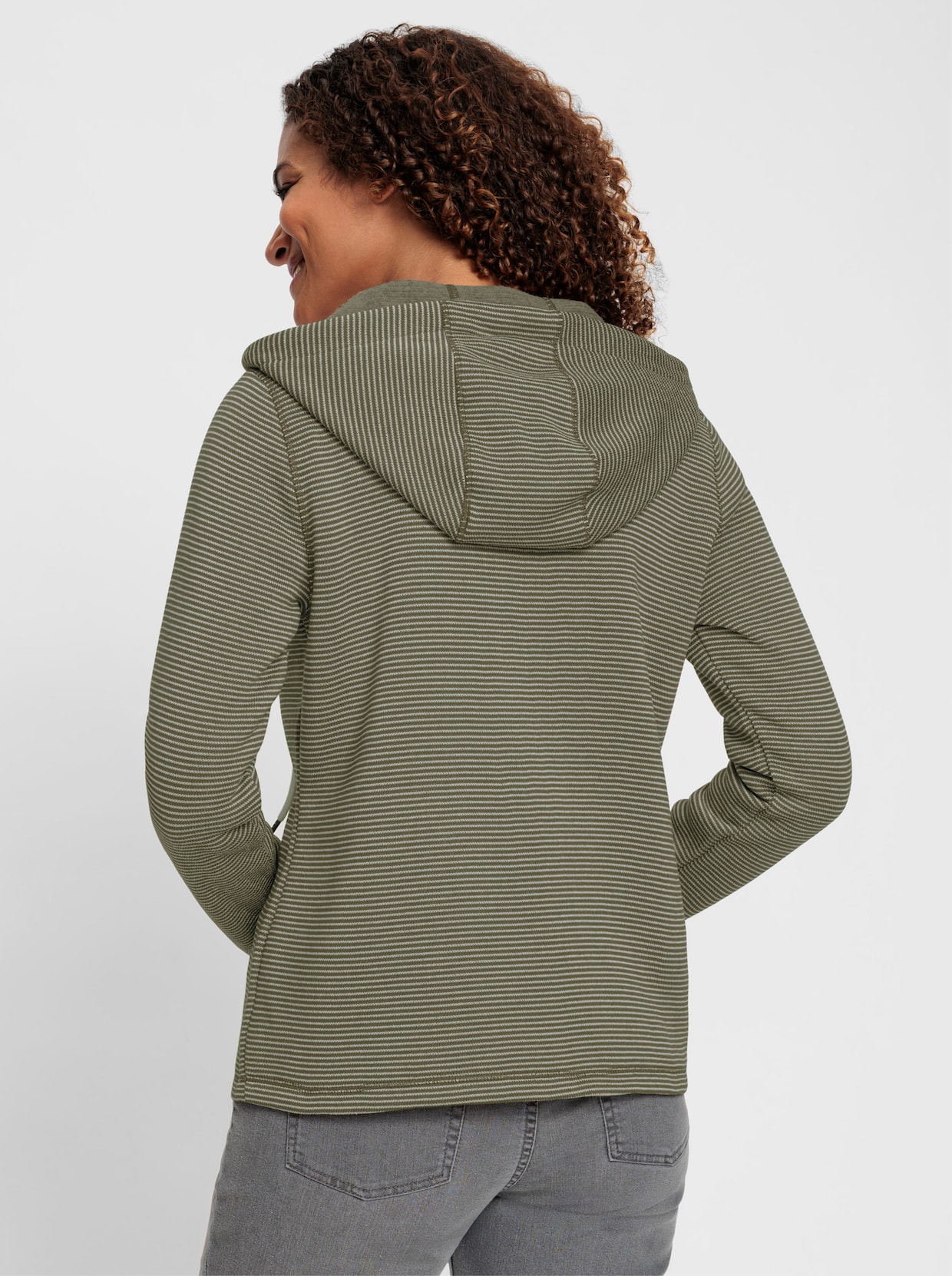 Fleecejacke - oliv-ecru-geringelt
