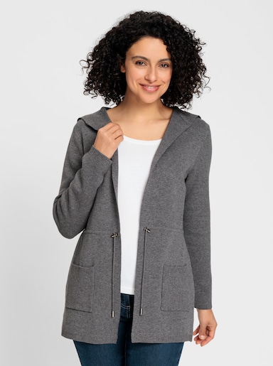 Kapuzenstrickjacke - anthrazit-meliert