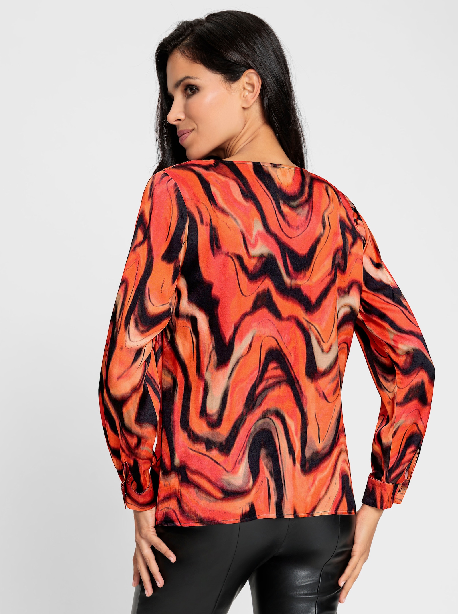 heine Druckbluse aus Satin - orange-schwarz-bedruckt