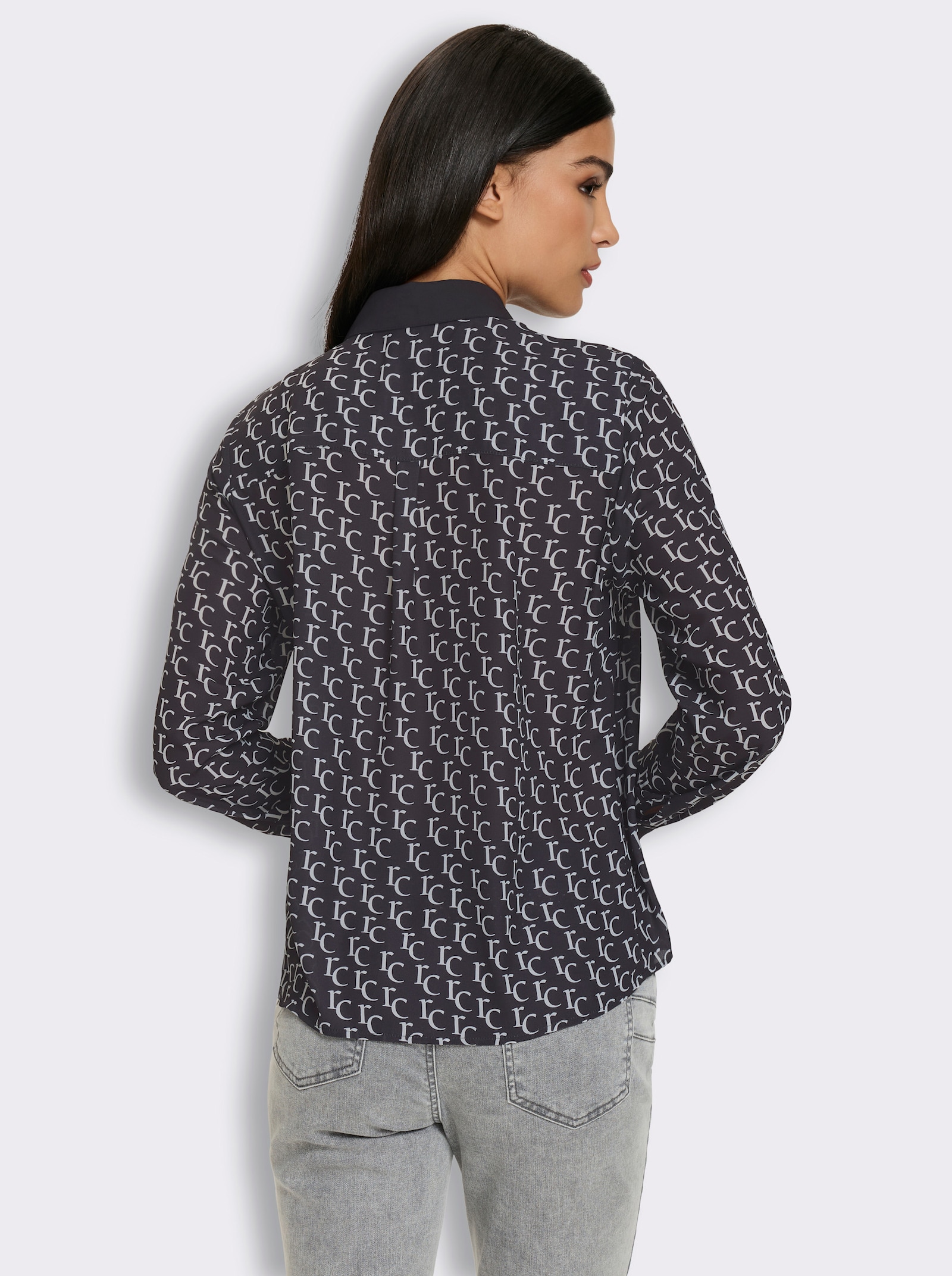 heine Hemdbluse in Crêpe-Qualität - schwarz-ecru-bedruckt