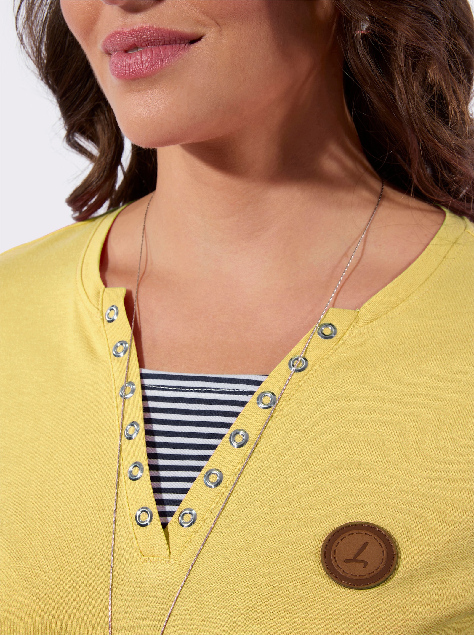 3/4-Arm-Shirt in 2-in-1-Optik - zitrone