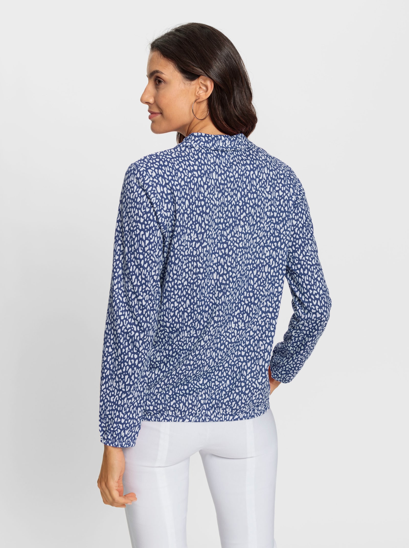 Shirt met lange mouwen en elastische boordjes, bedrukt - jeansblauw/wit geprint