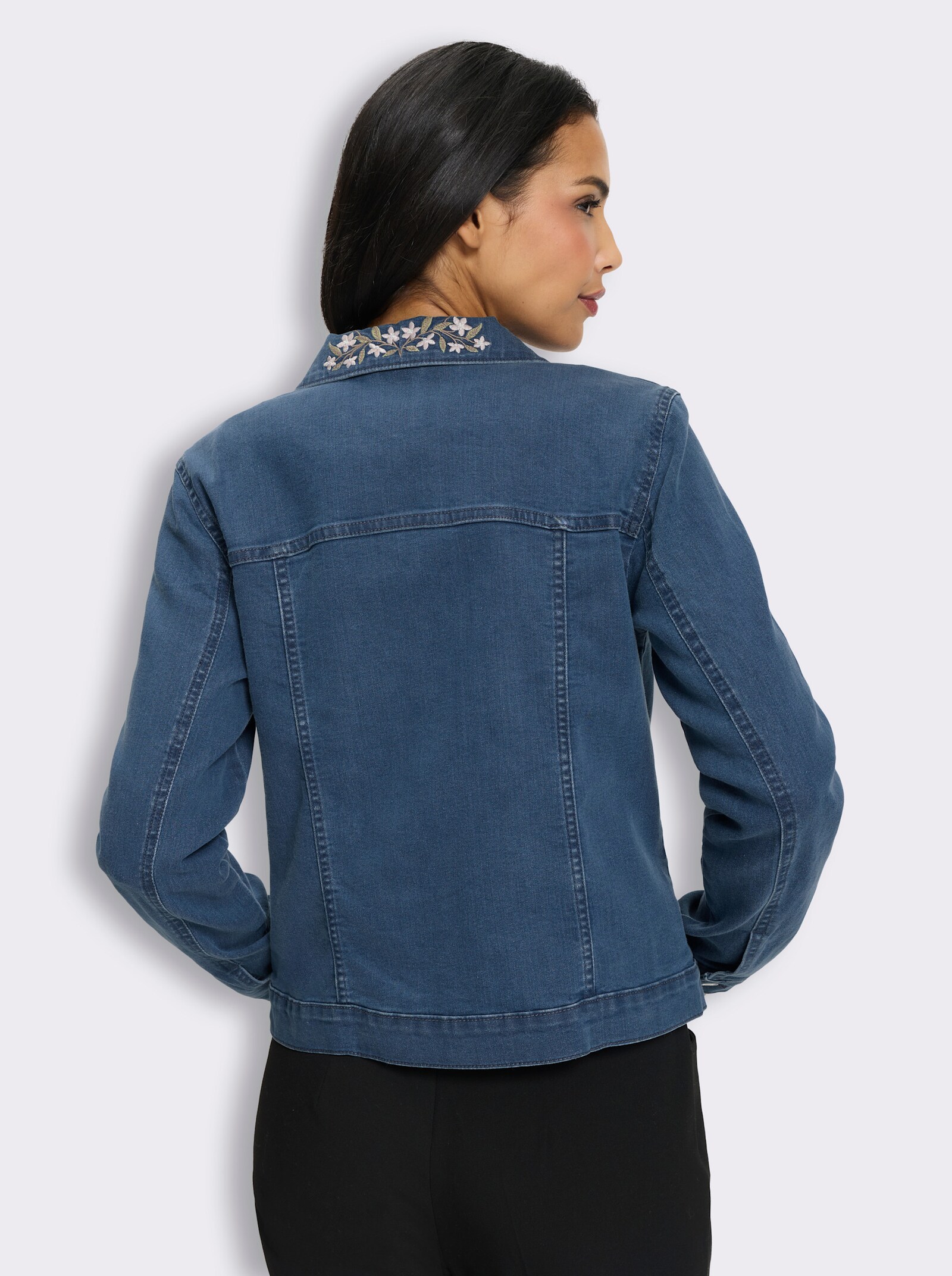 Jeansjacke mit Stickerei am Kragen - blue-stone-washed