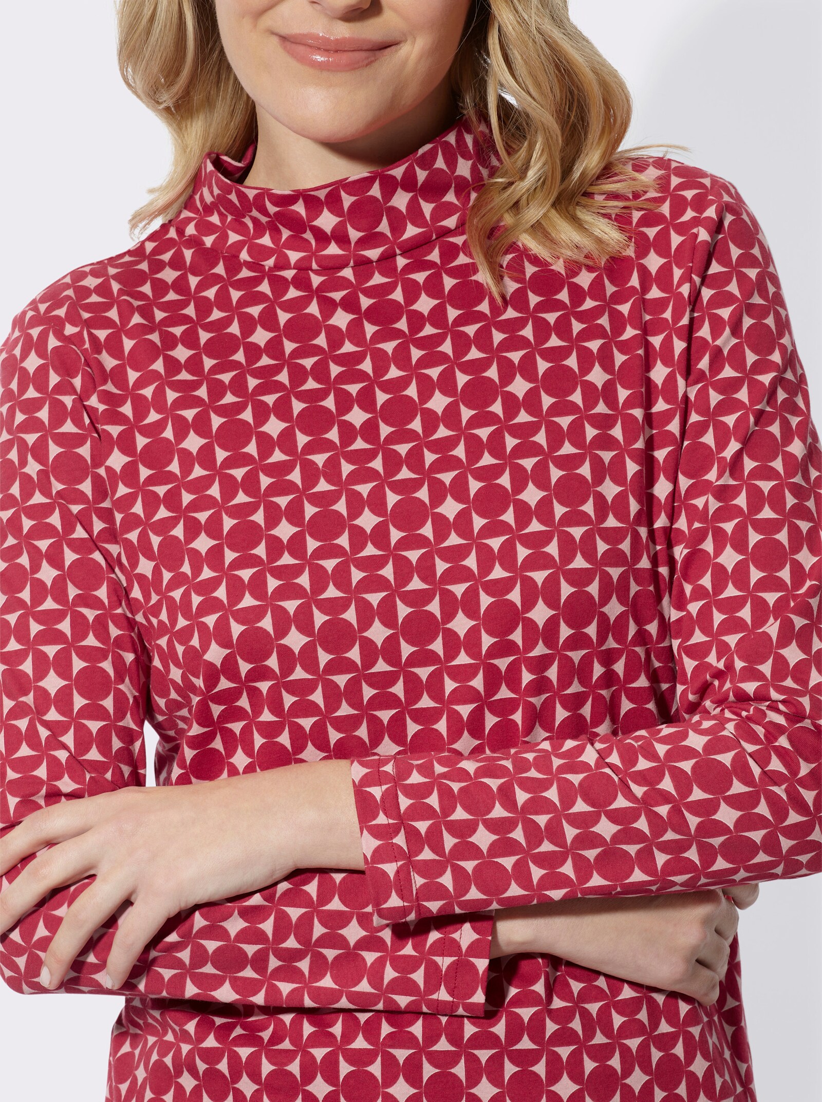 Stehkragenshirt mit Minimalmuster - rot-rosenquarz-bedruckt