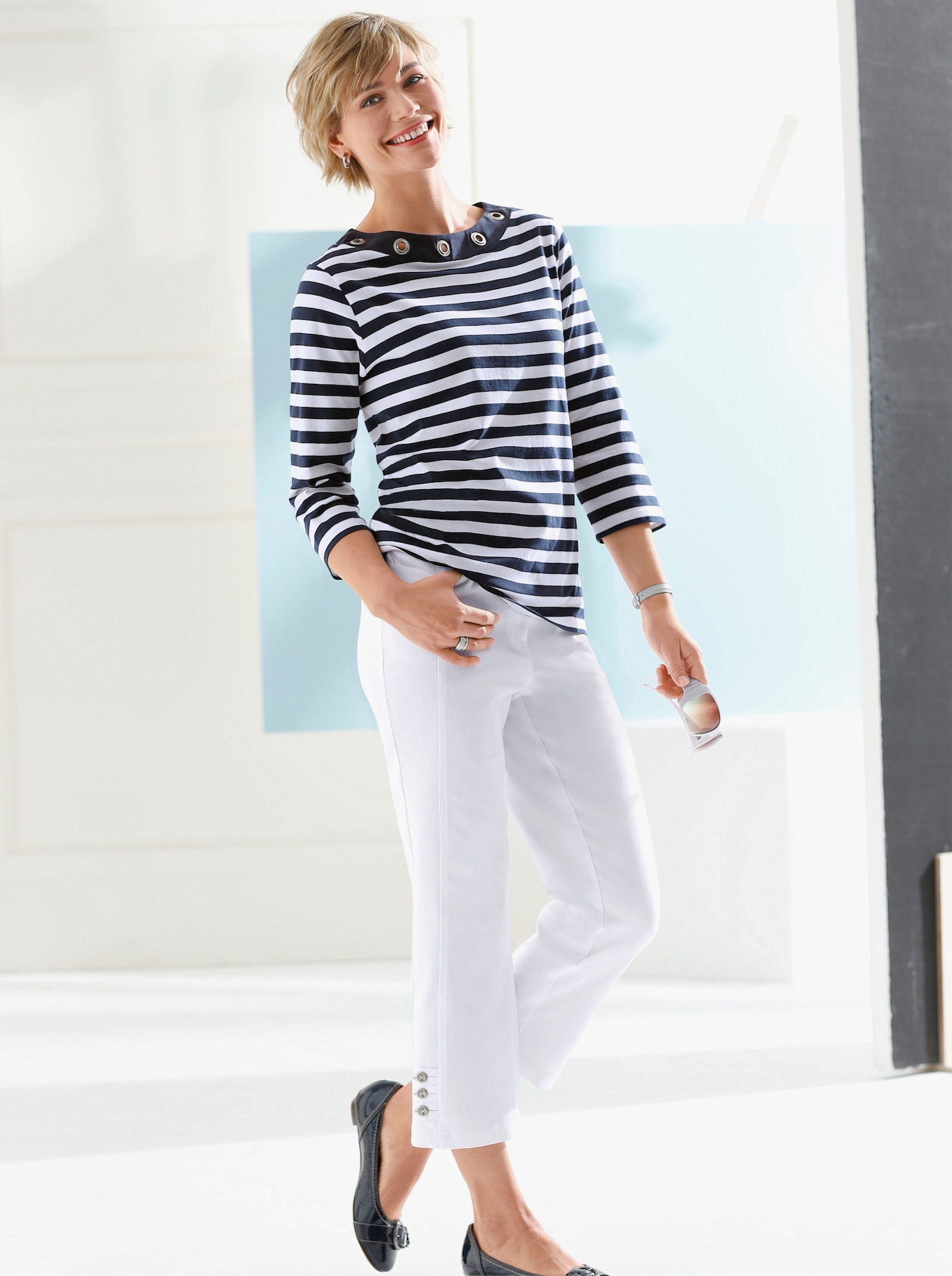 7/8-jeans met siertrensje aan de boord - wit