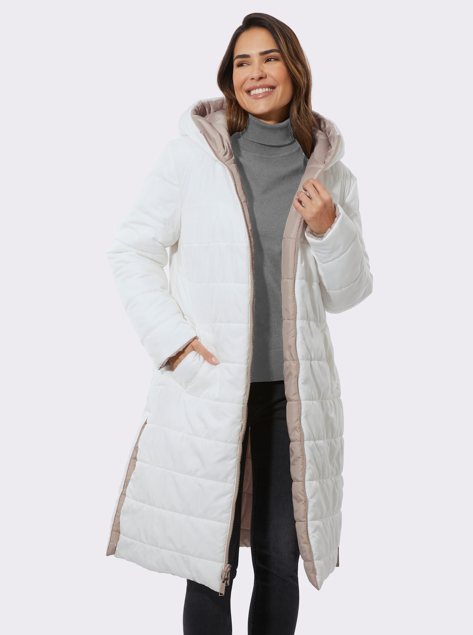 Steppmantel zum Wenden, wattiert - sesam-ecru