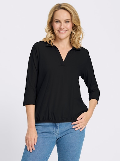 Poloshirt mit Gummizug am Saum - schwarz