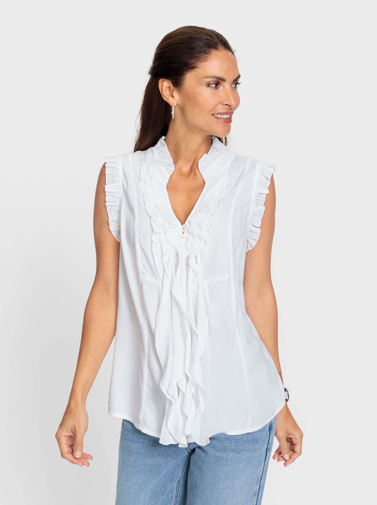 Blusentop mit kurzer Knopfleiste - weiß