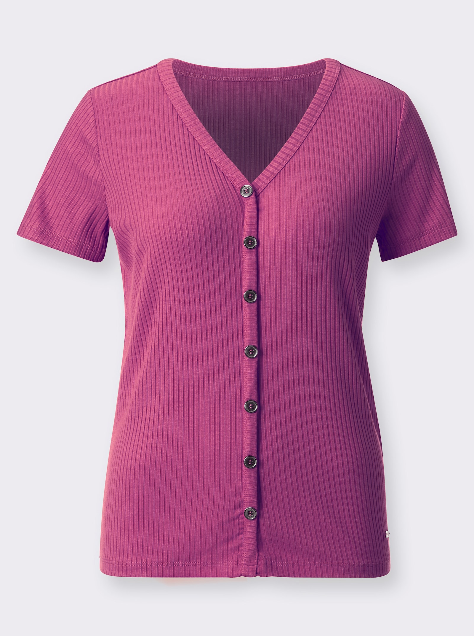 Kurzarmshirt in elastischer Ripp-Qualität - magenta