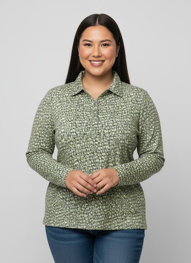 Poloshirt mit Knopfleiste - khaki-steingrau-bedruckt