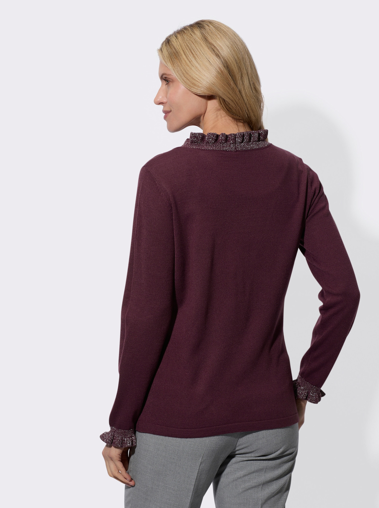 Pletený kabátek s volánky - burgundská