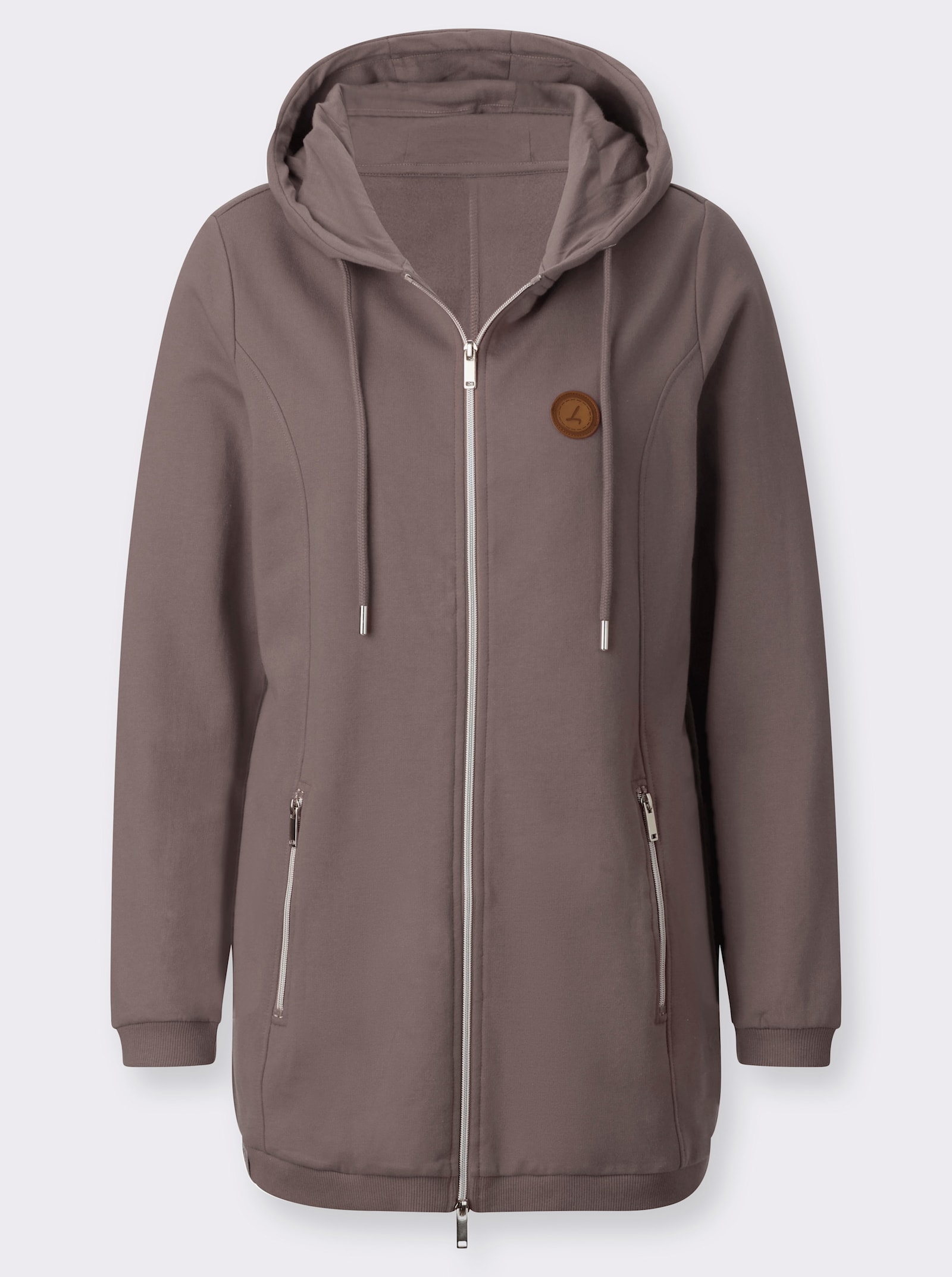 Sweatjacke in weich angerauter Qualität - dunkeltaupe