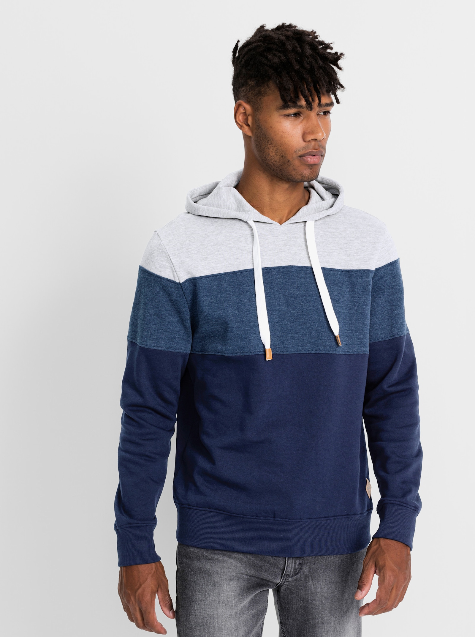 Catamaran Sweatshirt met capuchon en patroon van brede strepen - marine/lichtgrijs gestreept