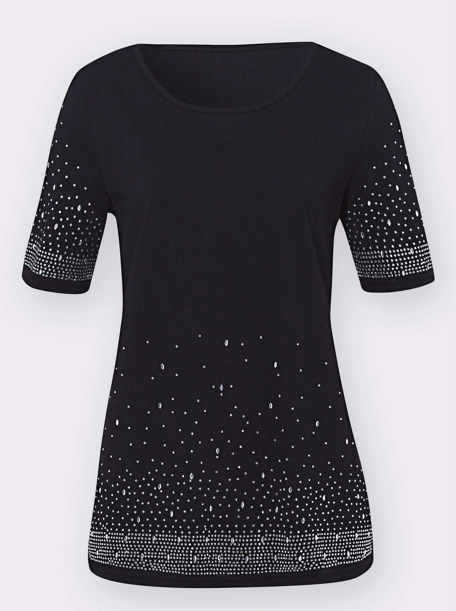 Shirt met korte mouwen, versierd met steentjes - zwart