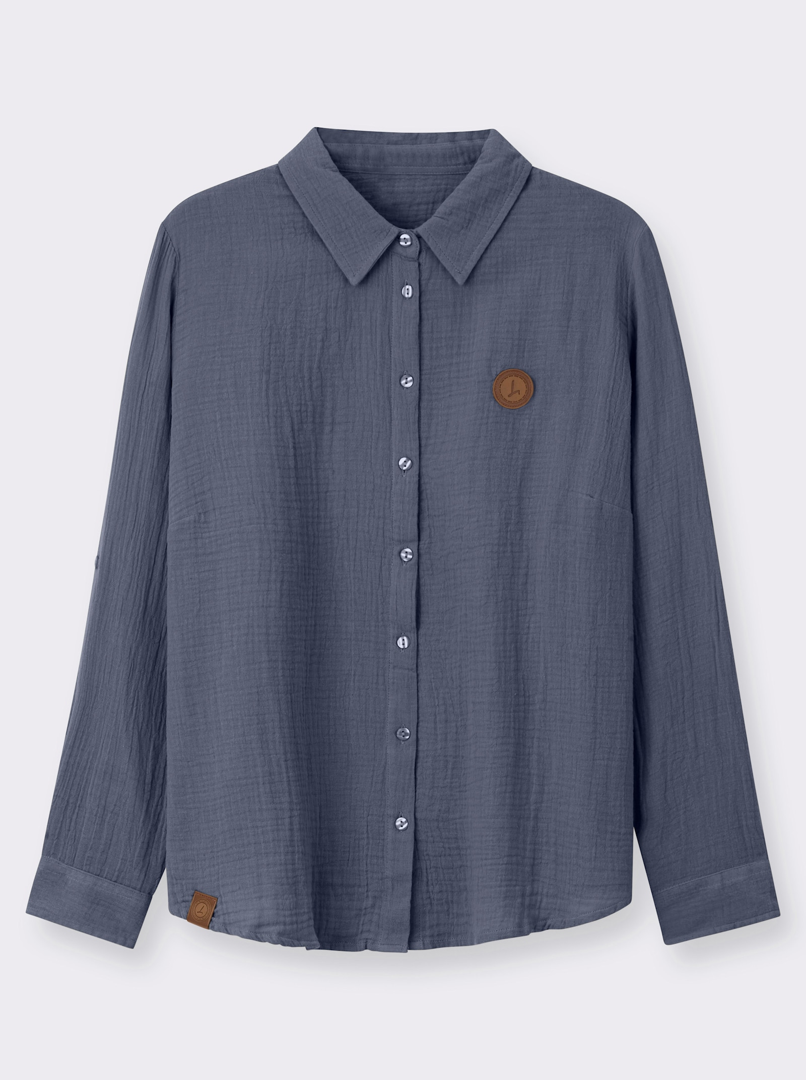 Baumwollbluse mit krempelbaren Ärmeln - rauchblau