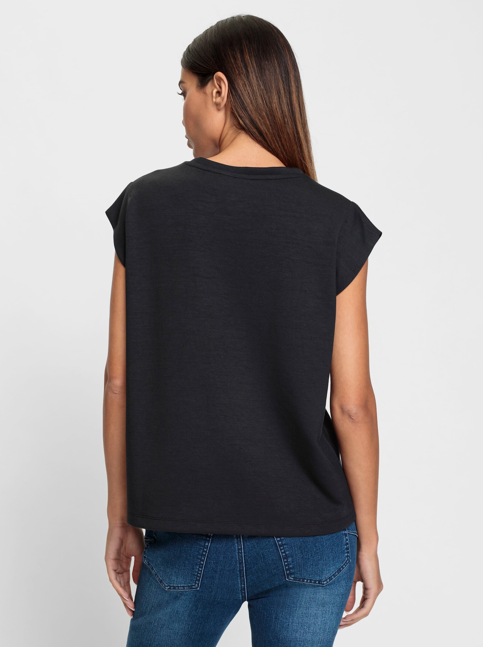 heine Rundhalsshirt mit überschnittenen Schultern - schwarz