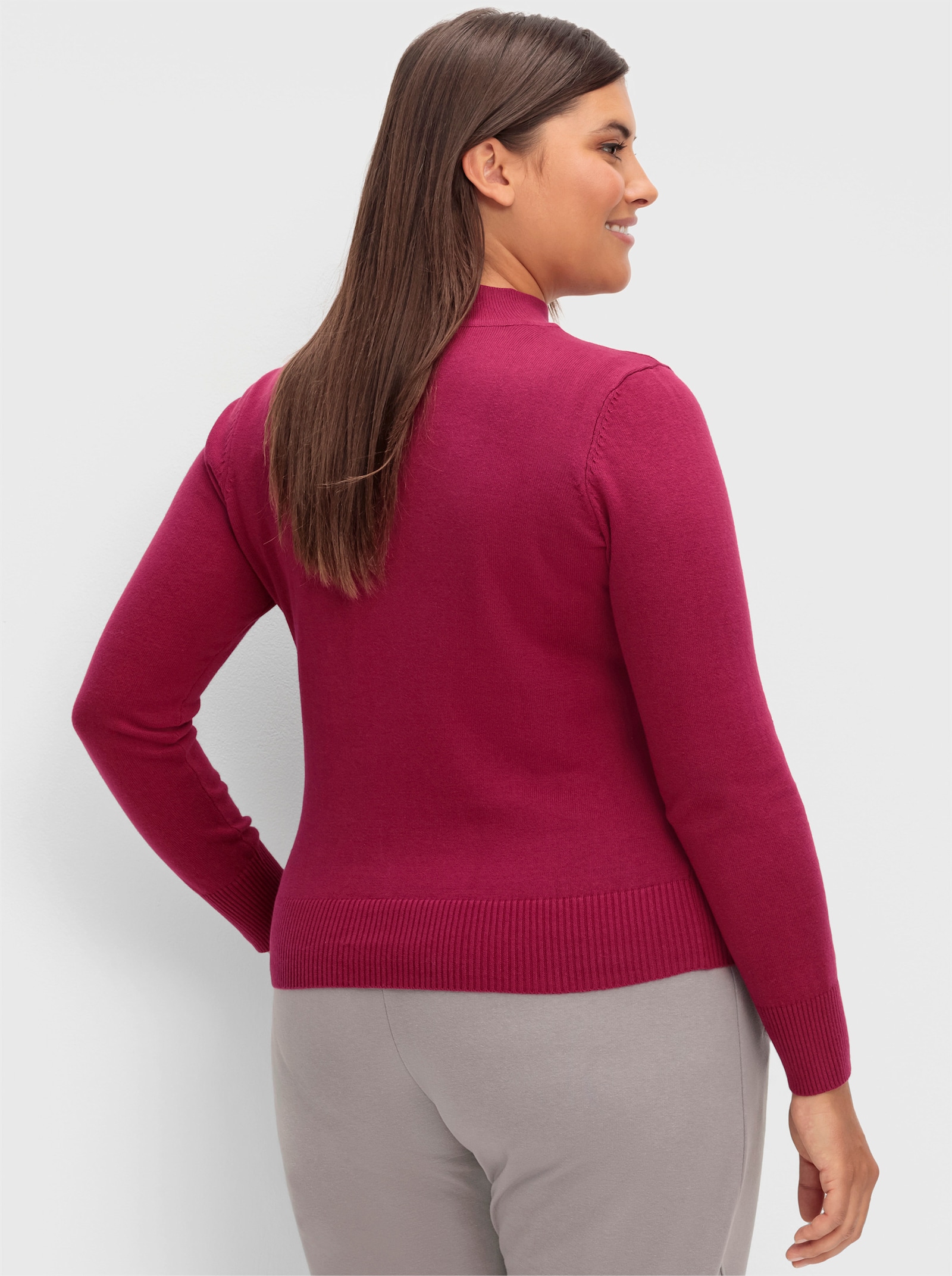 Strickpullover mit geripptem Stehkragen - weinrot