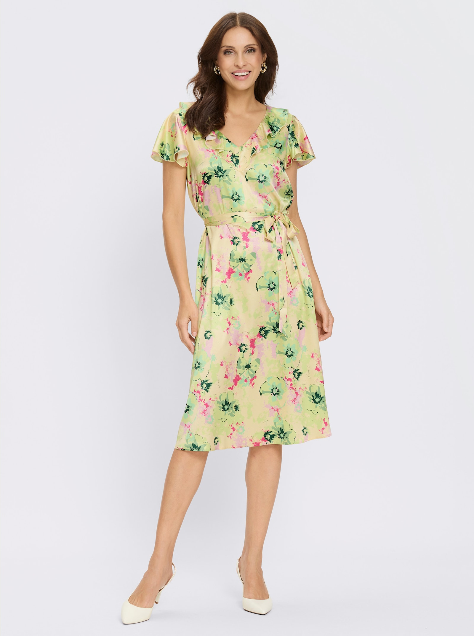 Volantkleid in Satin-Qualität - vanille-pistazie-bedruckt