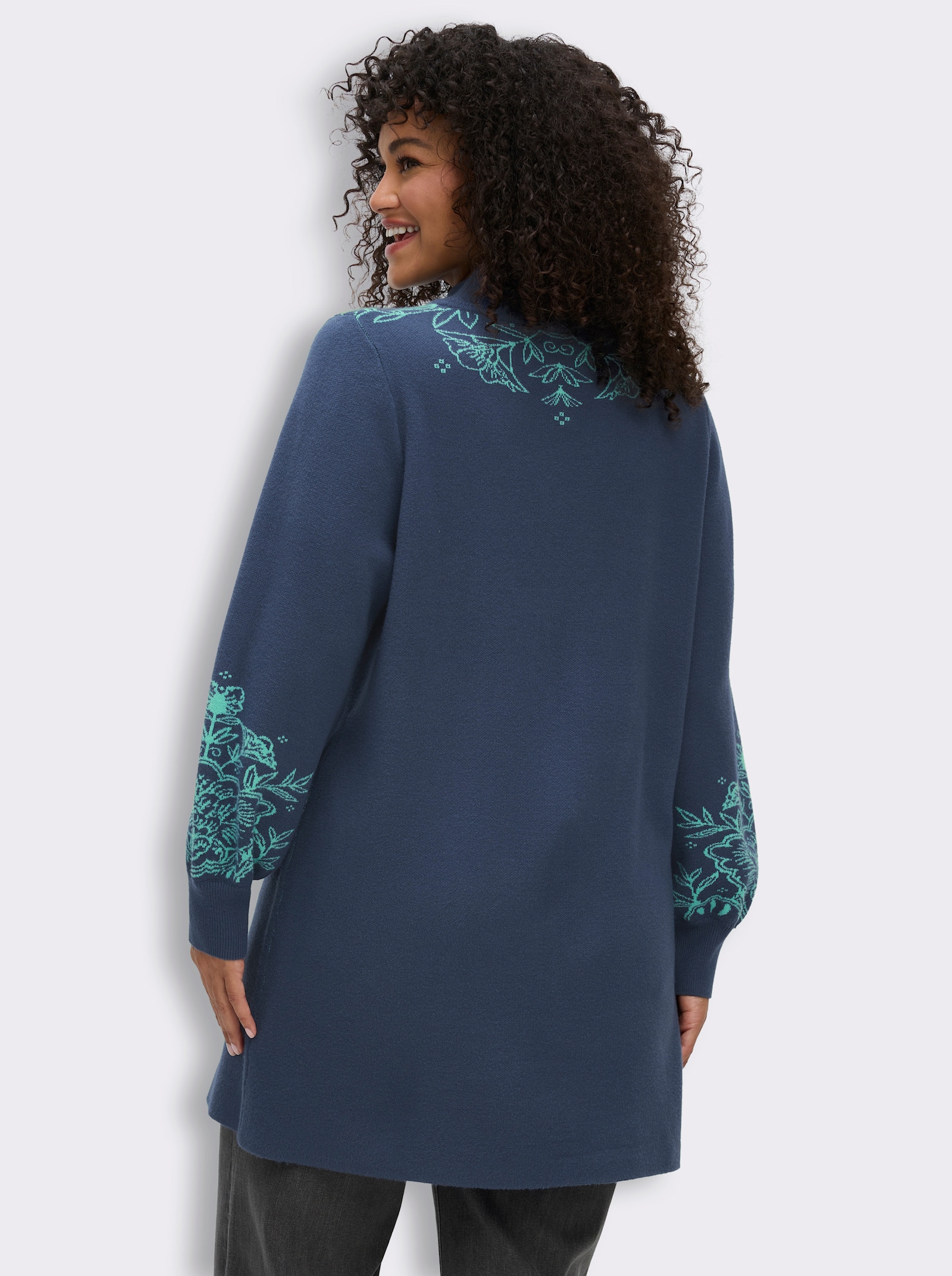 sheego by Joe Browns Longpullover mit Ajourmuster - dunkelblau-blaugrün-gemustert