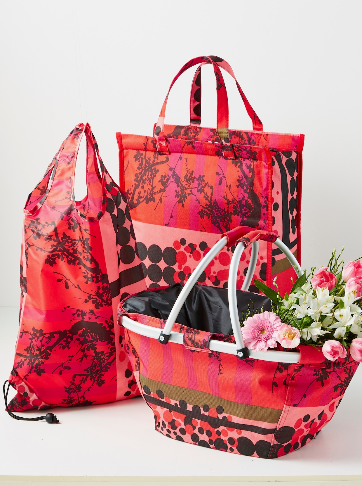 3-tlg. Einkaufs-Set - rot-gemustert